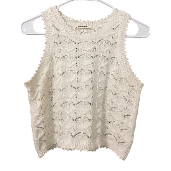 Marine Layer Archive Hazel Knit Matching Set Small Crochet Top Wide Leg Pant - Picture 4 of 16